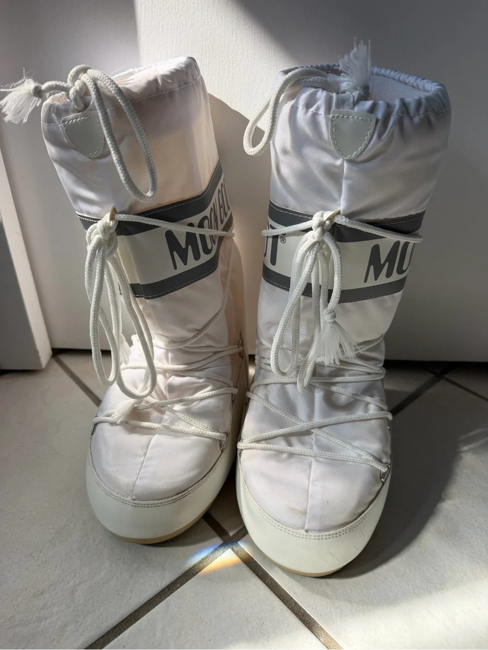 Moon Boots White and Light Gray Snow Boots